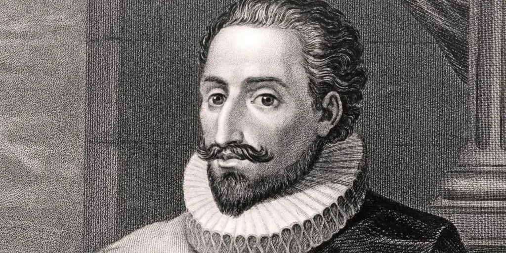 An illustration of Miguel de Cervantes with one of those poofy collars.