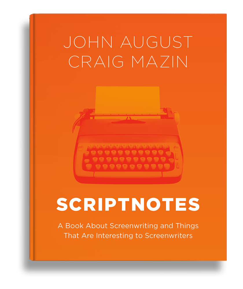 A bright orange book cover for the Scriptnotes book.