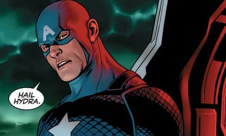 Cropped comic panel of Captain America saying "Hail Hydra." It was a big deal because, ya' know, it's Captain America revealing he was a double agent.