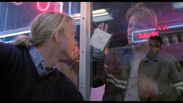 From Good Will Hunting: Matt Damon shows the napkin with Skyler's number to Ponytail.